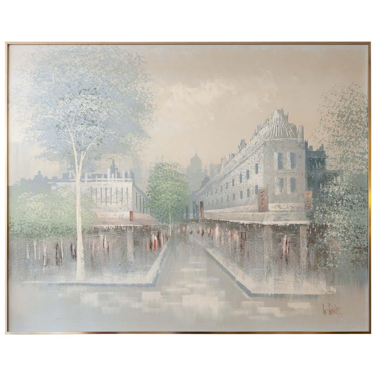 Midcentury Abstract Chicago Cityscape Signed Oil Painting By Lee Reynolds For Sale At 1stdibs