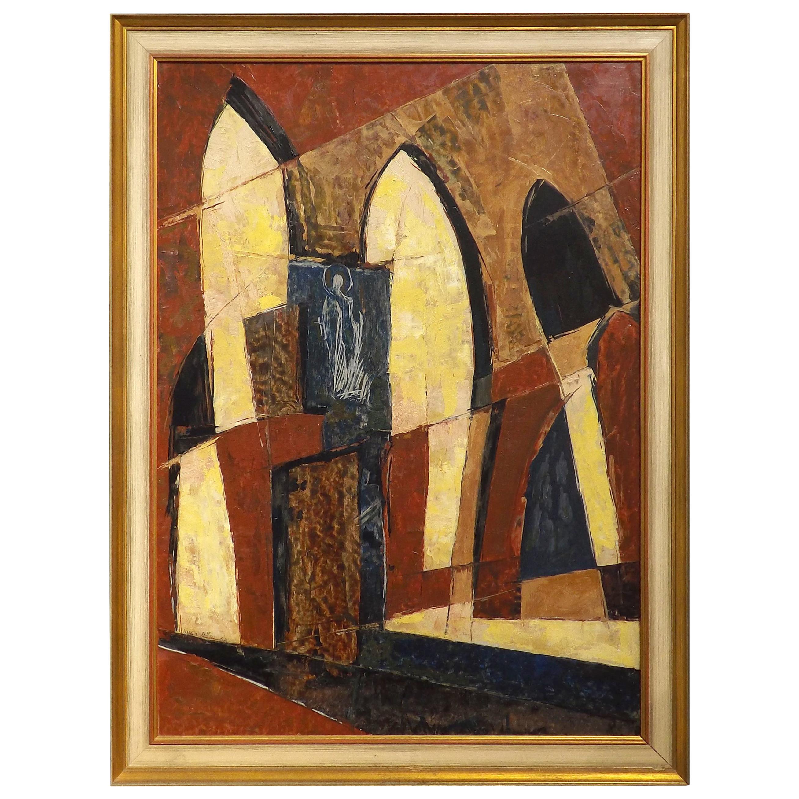 Midcentury Abstract Church Interior by Hugo Mohl, Dated 1968 For Sale