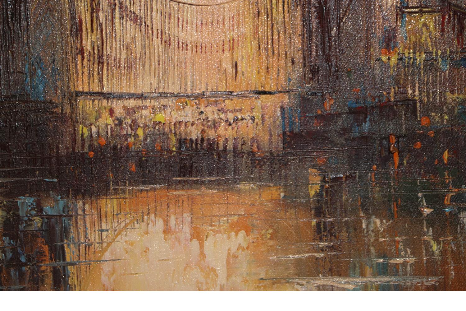 Mid-Century Modern Peinture abstraite du milieu du siècle sur le pont d'un paysage urbain
