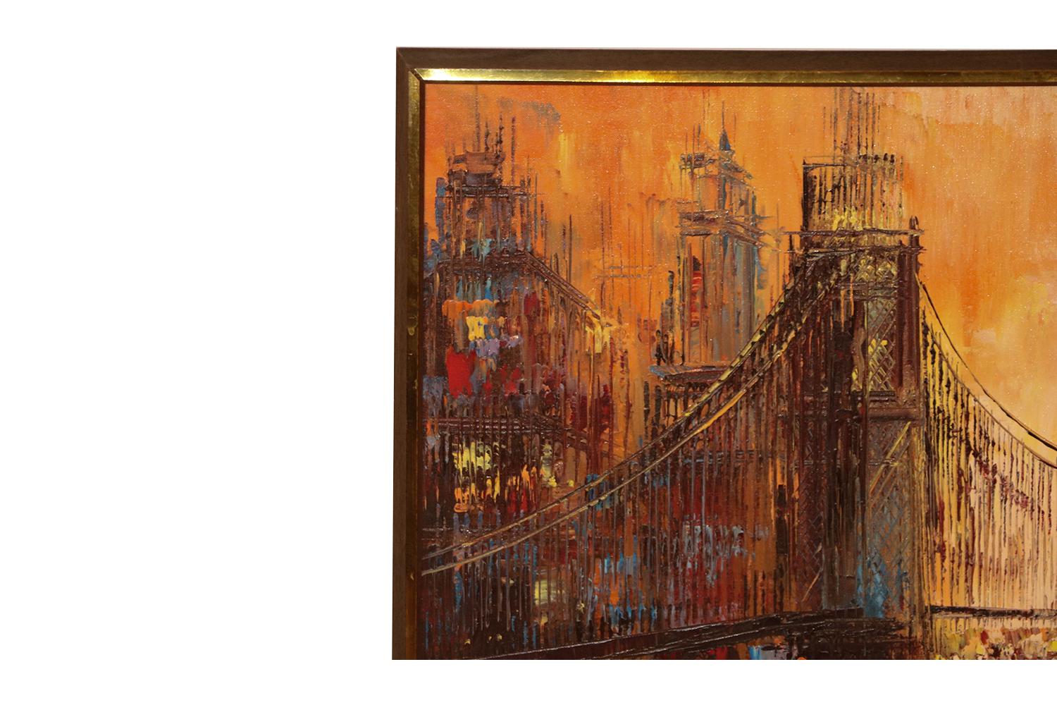 Peinture abstraite du milieu du siècle sur le pont d'un paysage urbain Bon état à Baltimore, MD