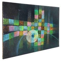 Midcentury Abstract Cube Painting on Board by Van Gelderen Midcentury Abstract Cube Painting on Board by Van Gelderen