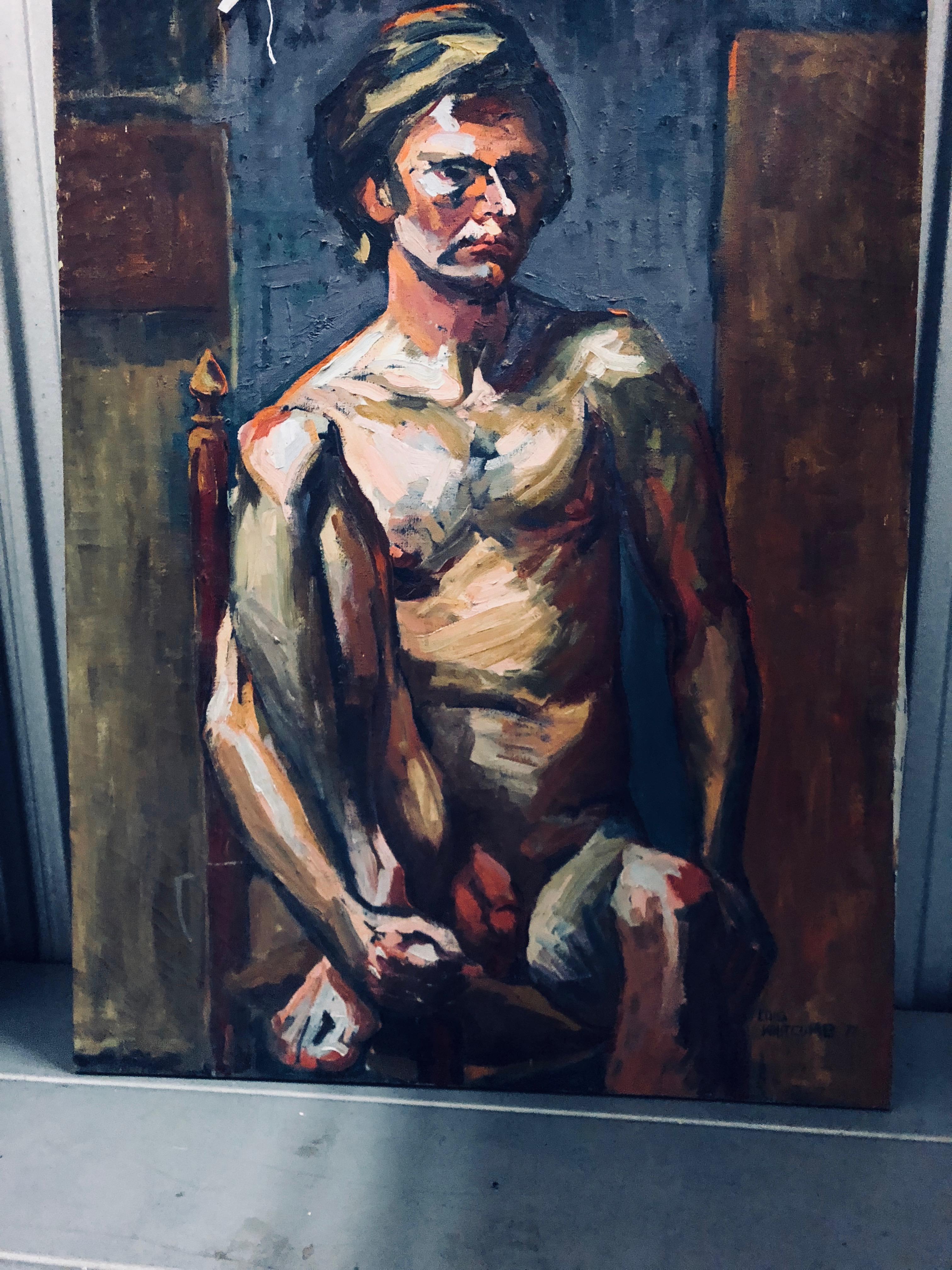 American Midcentury Abstract Expressionist Male Nude Portrait by Lois Foley Whitcomb