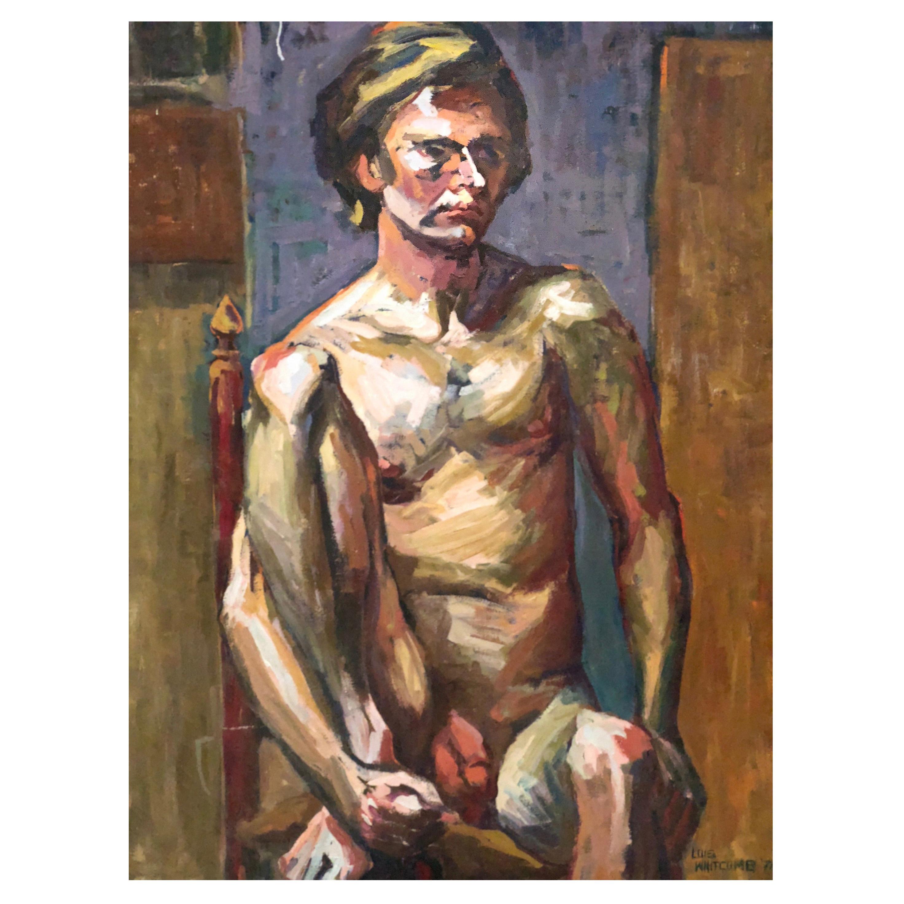 Midcentury Abstract Expressionist Male Nude Portrait by Lois Foley Whitcomb