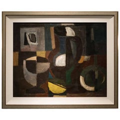Midcentury Abstract Oil on Canvas by J. Nestle, France, circa 1950