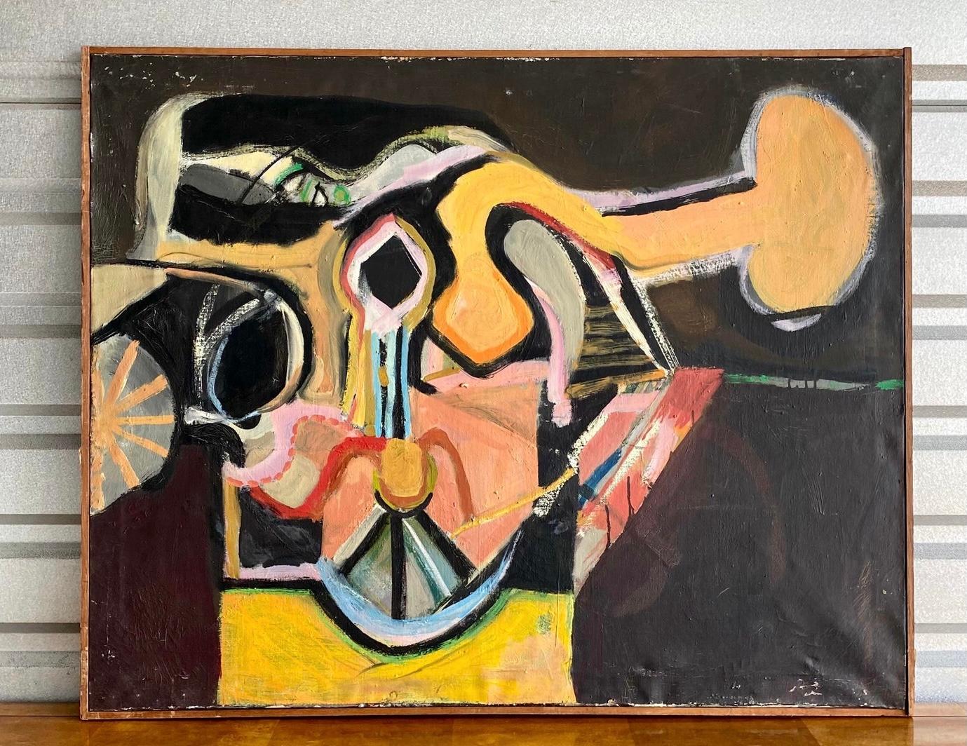 Outstanding Midcentury abstract oil. Done by the listed artist Roger Padella. Unsigned, but purchased from the artists estate.