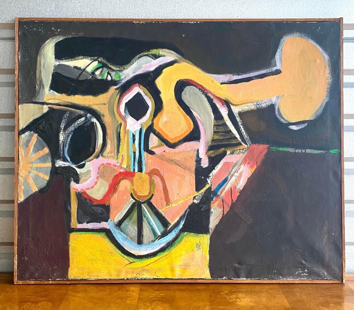 Mid-Century Modern Midcentury Abstract Oil Painting By Roger Padella