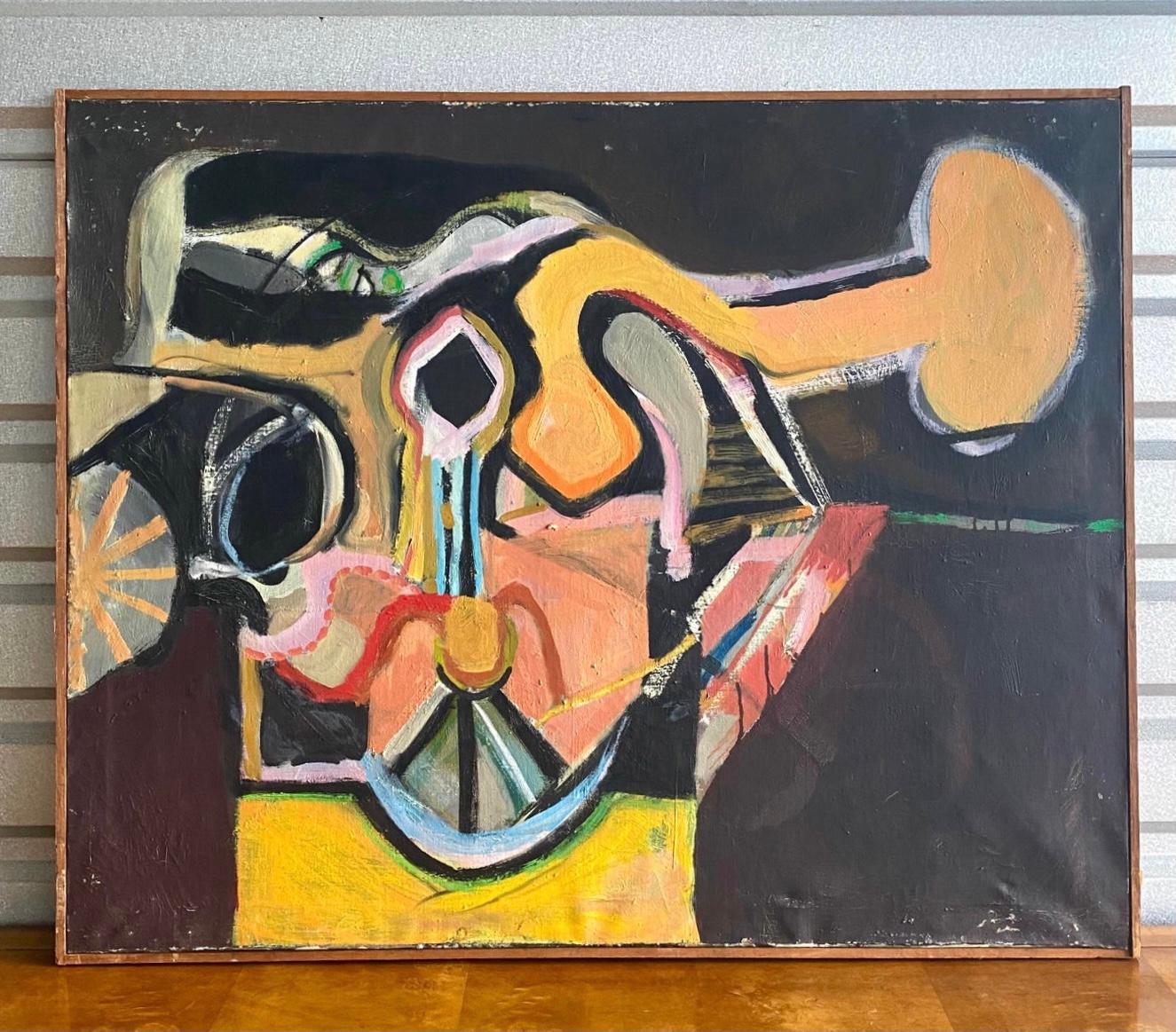 Midcentury Abstract Oil Painting By Roger Padella In Fair Condition In west palm beach, FL