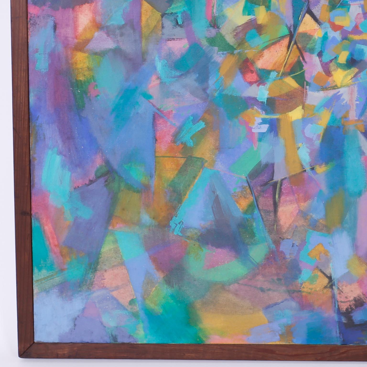 Midcentury Abstract Oil Painting In Good Condition In Palm Beach, FL