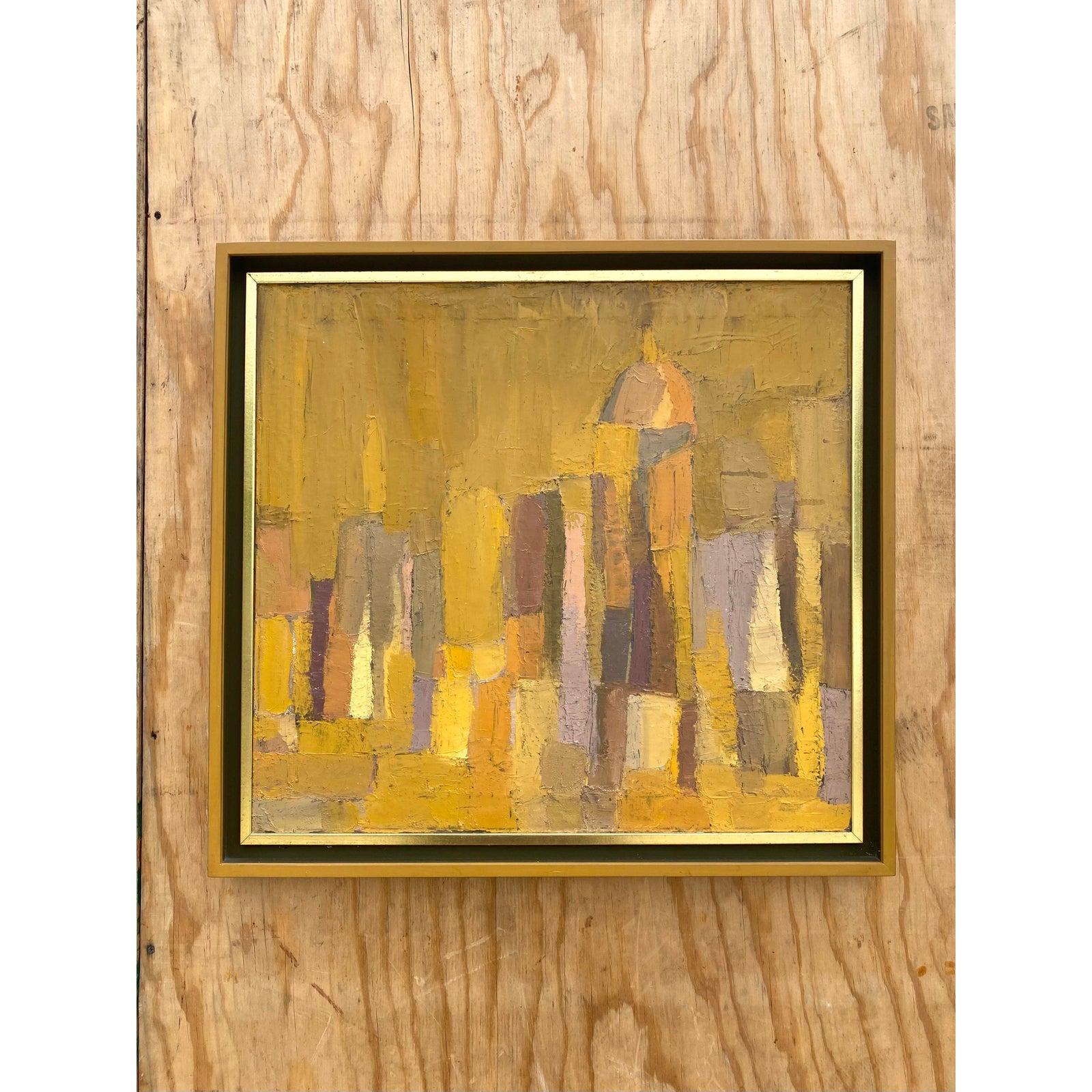 Midcentury Abstract Original Oil Painting In Good Condition In west palm beach, FL