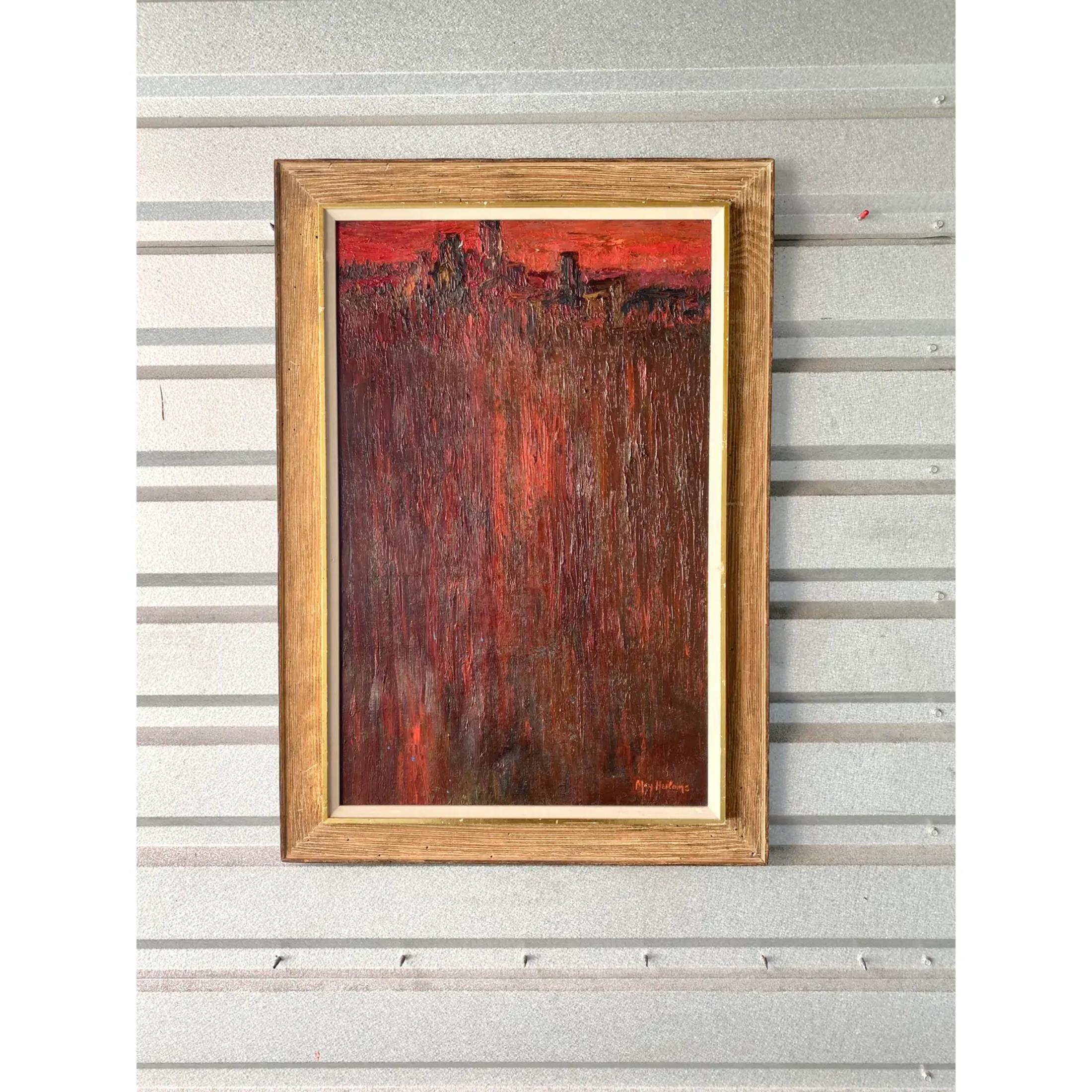 American Midcentury Abstract Original Oil Painting Signed May Heiloms For Sale