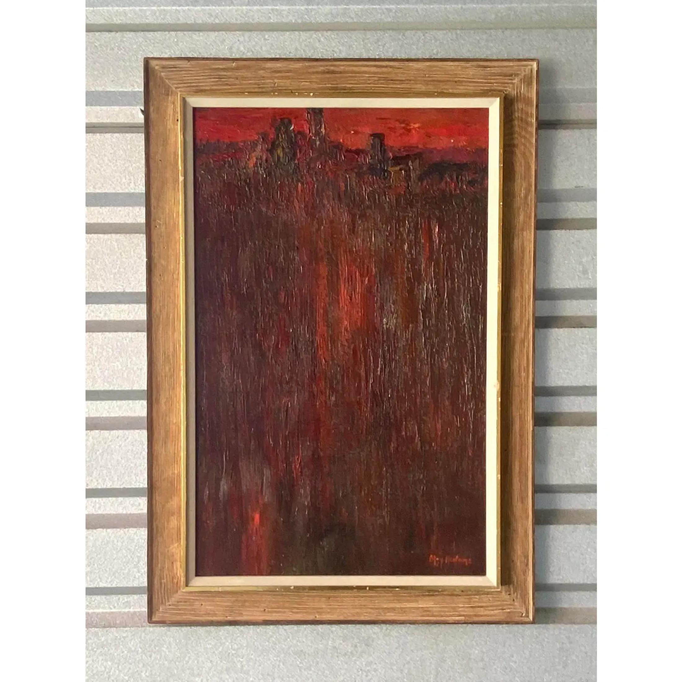 Midcentury Abstract Original Oil Painting Signed May Heiloms In Good Condition For Sale In west palm beach, FL