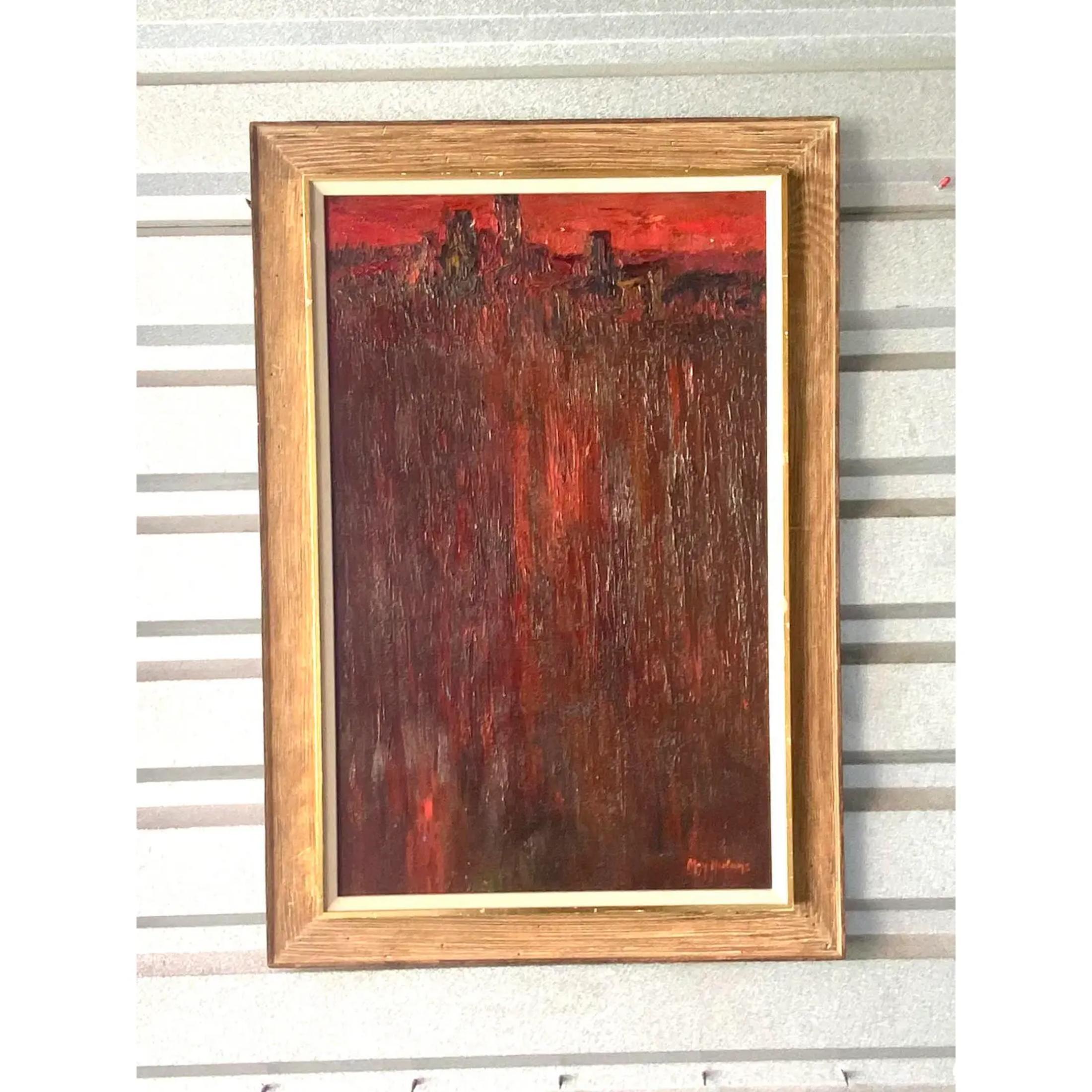 Midcentury Abstract Original Oil Painting Signed May Heiloms For Sale 1