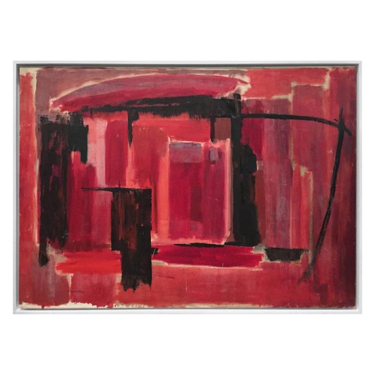 Midcentury Abstract Painting in Black and Reds by Phillip Callahan