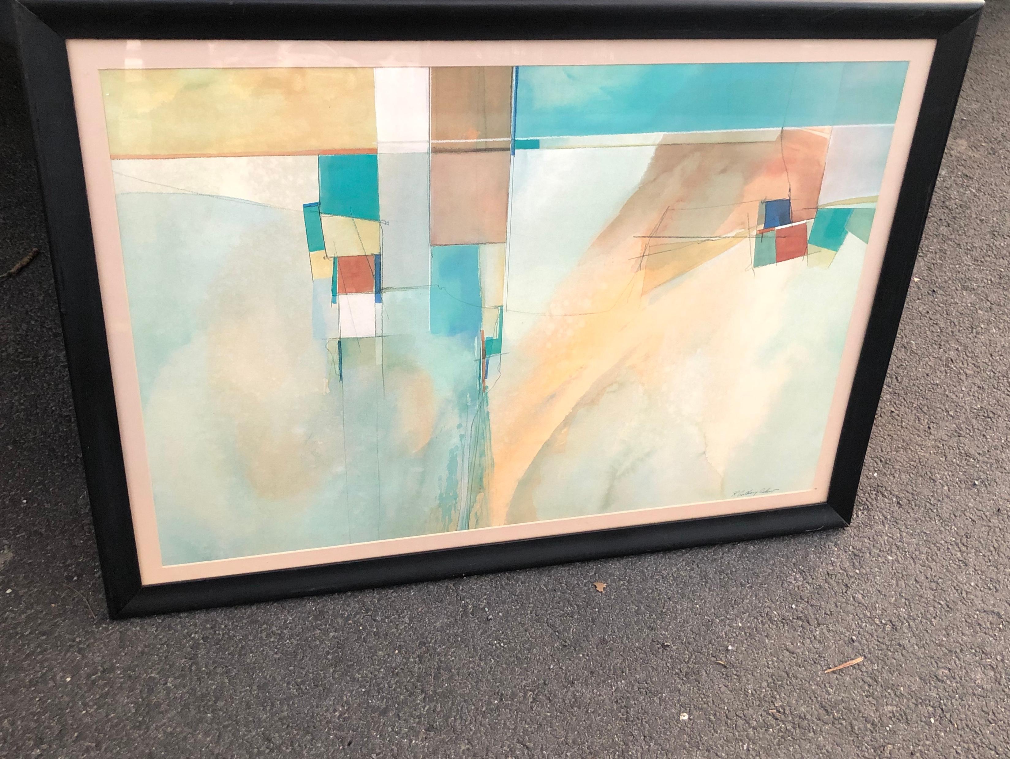 Framed midcentury abstract print by R. Anthony Askew. From Florida estate. In very good vintage condition ready to hang. 