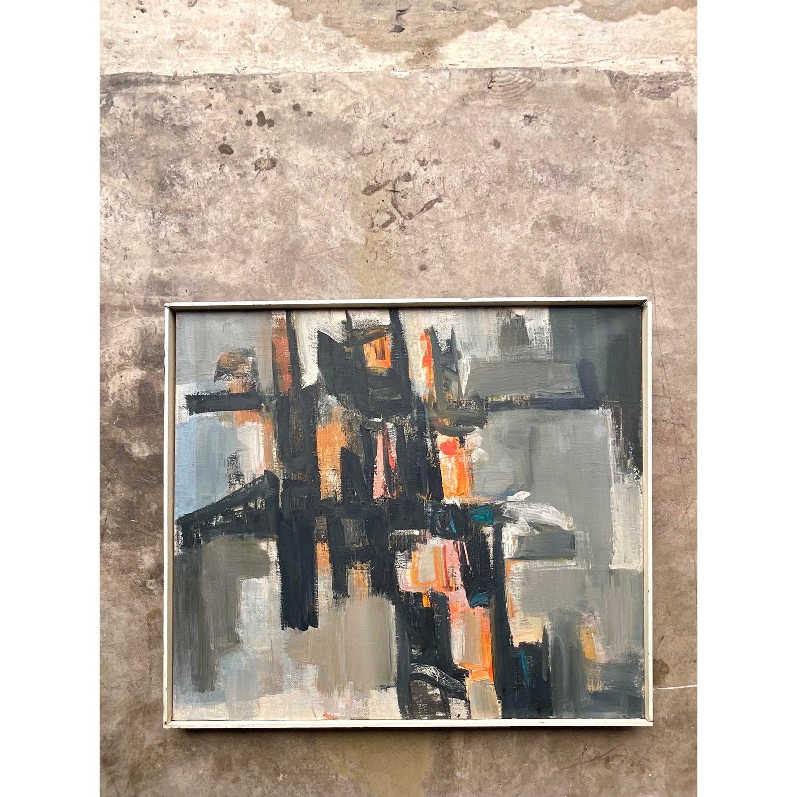 Mid-Century Abstract Signed Original Oil Painting on Canvas 5