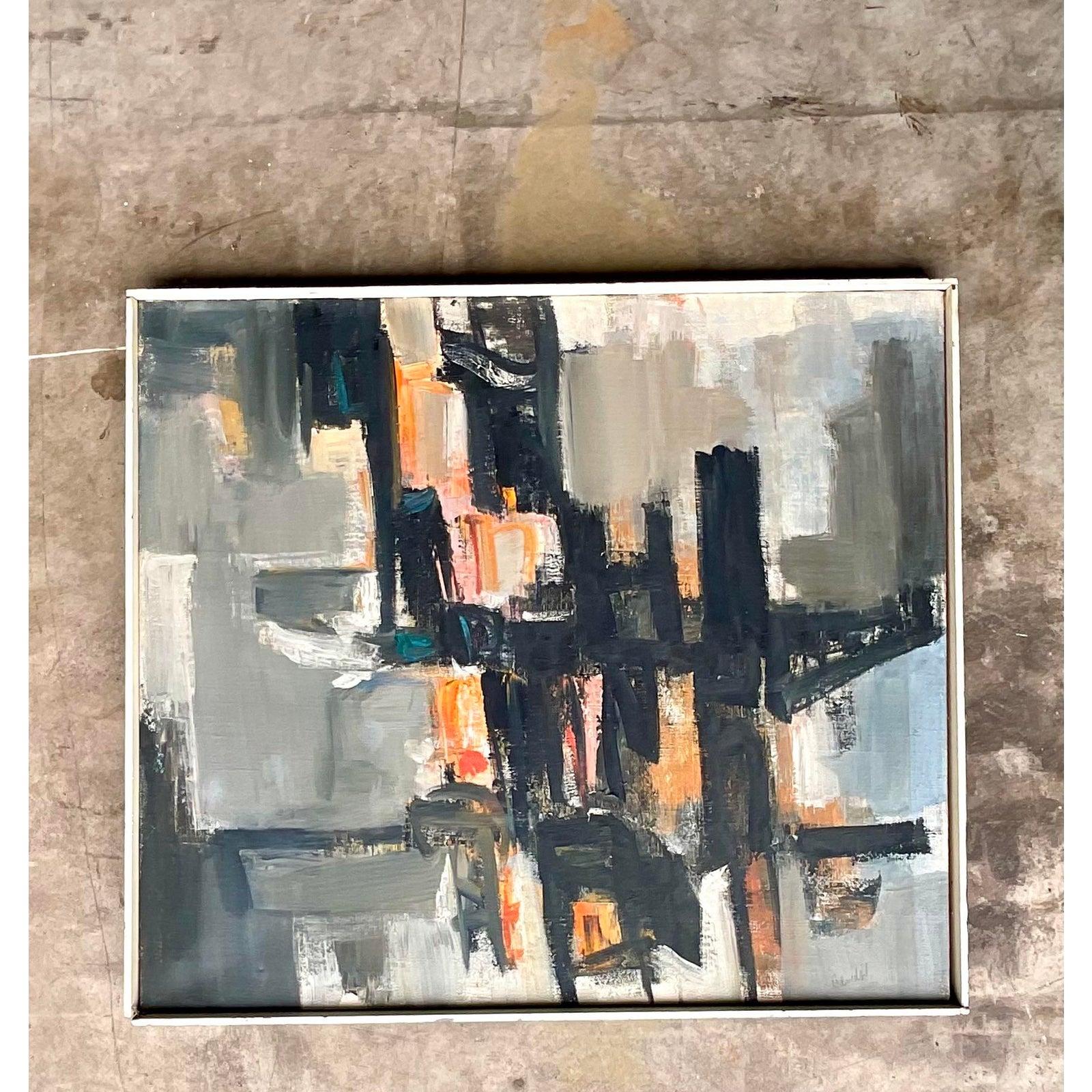 20th Century Mid-Century Abstract Signed Original Oil Painting on Canvas
