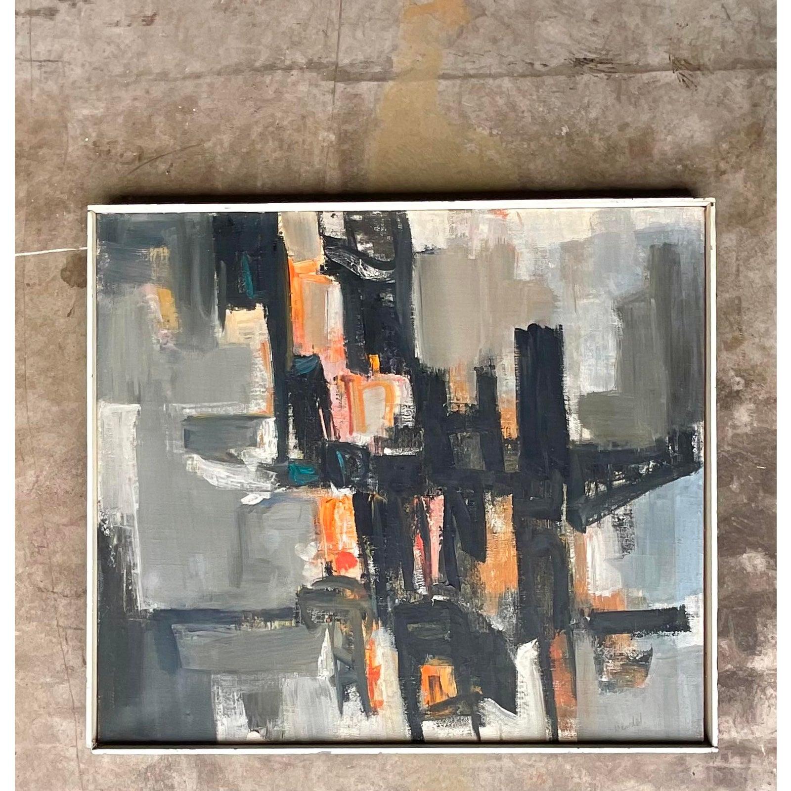 Mid-Century Abstract Signed Original Oil Painting on Canvas 1