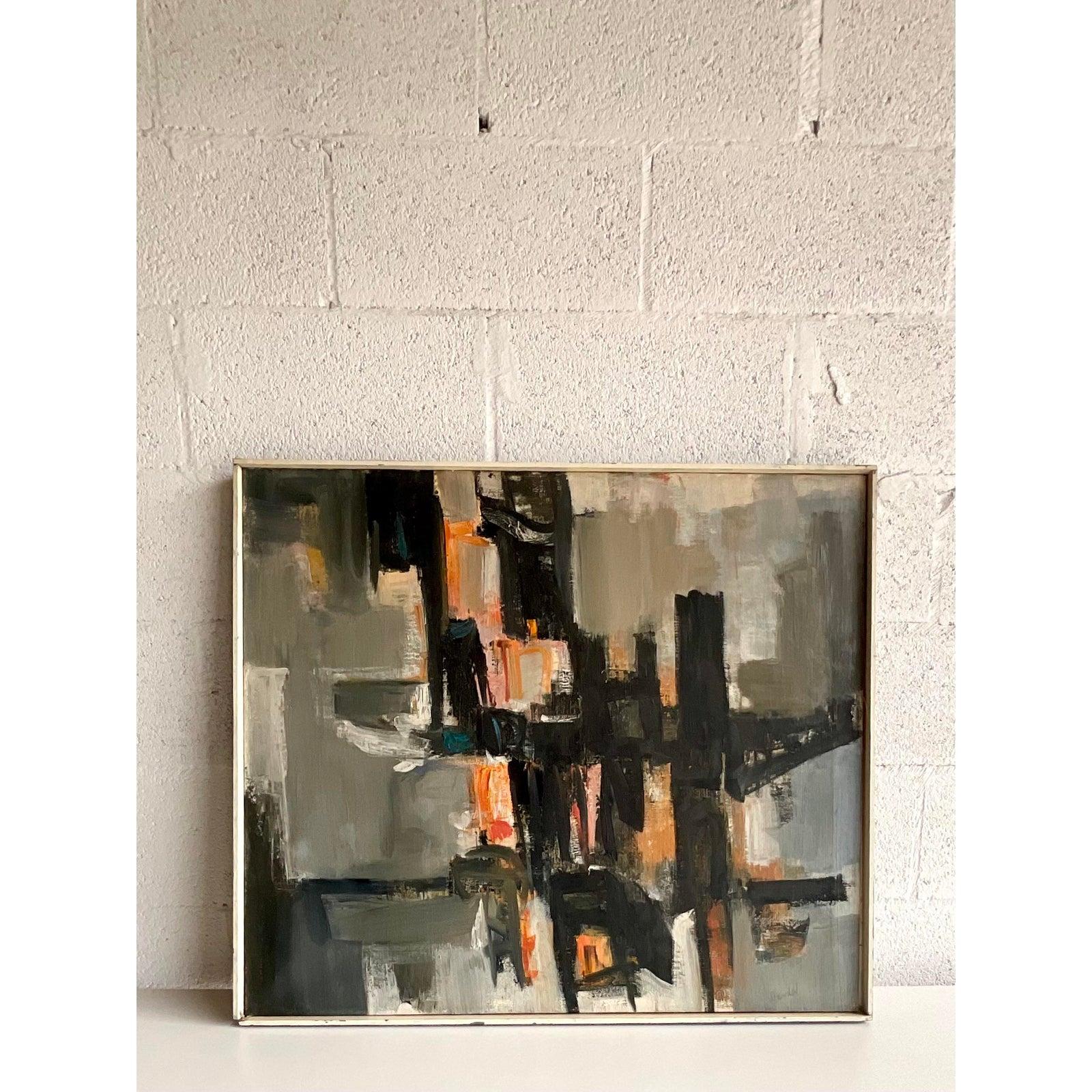 Mid-Century Abstract Signed Original Oil Painting on Canvas 3