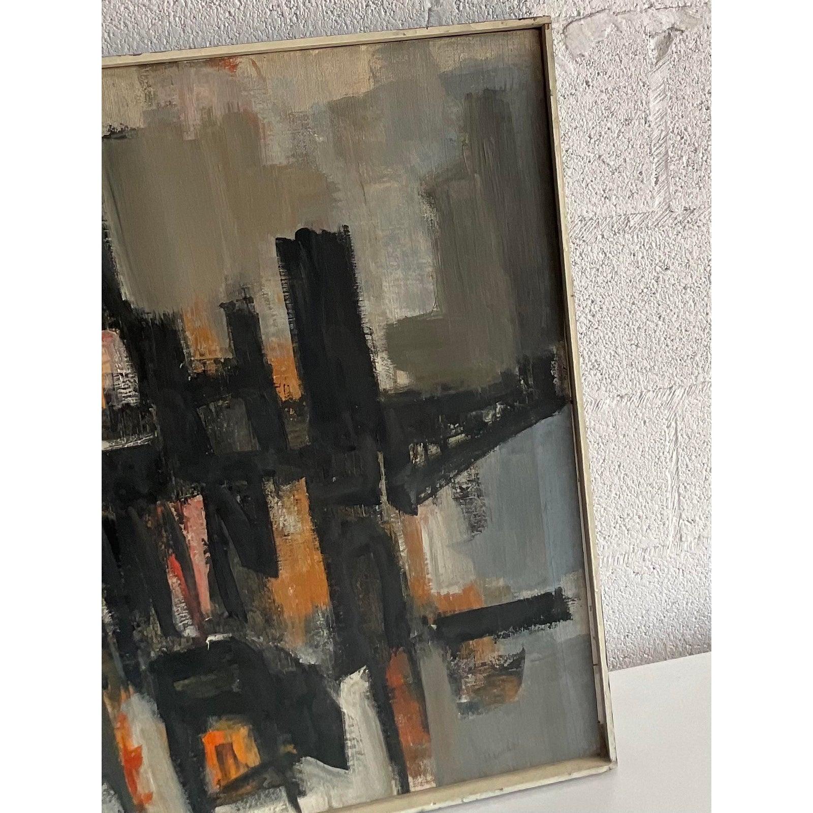 Mid-Century Abstract Signed Original Oil Painting on Canvas 4