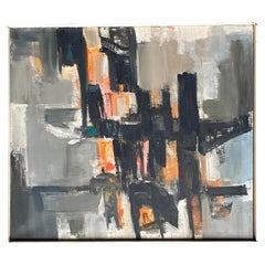 Mid-Century Abstract Signed Original Oil Painting on Canvas