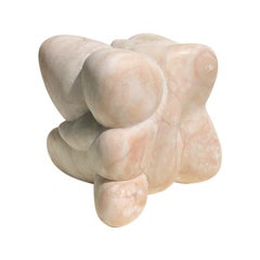Midcentury Abstract Solid Marble Biomorphic Sculpture in Pink and Cream