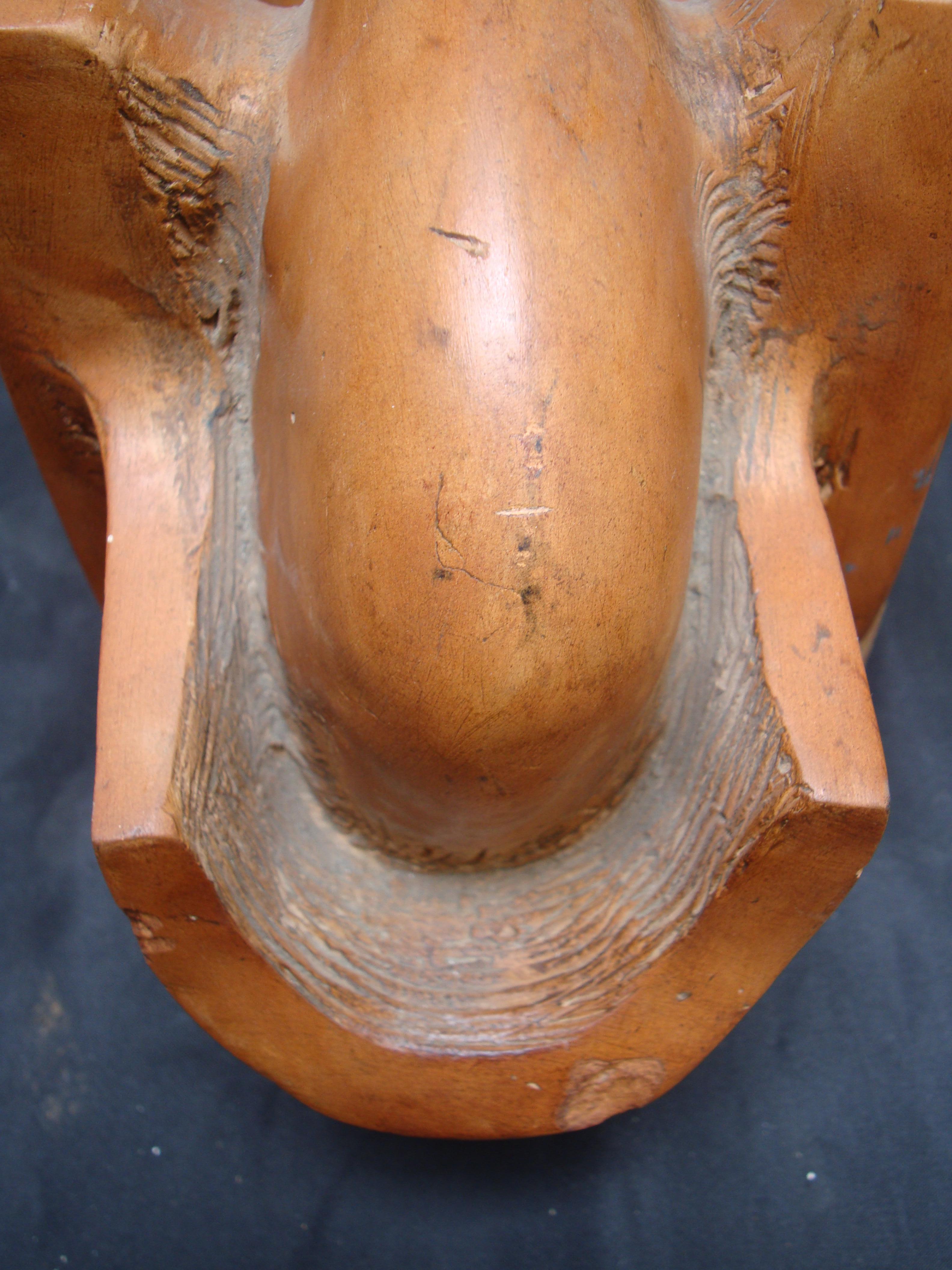 Mid-20th Century Midcentury Abstract Terracotta Sculpture on Wooden Base For Sale