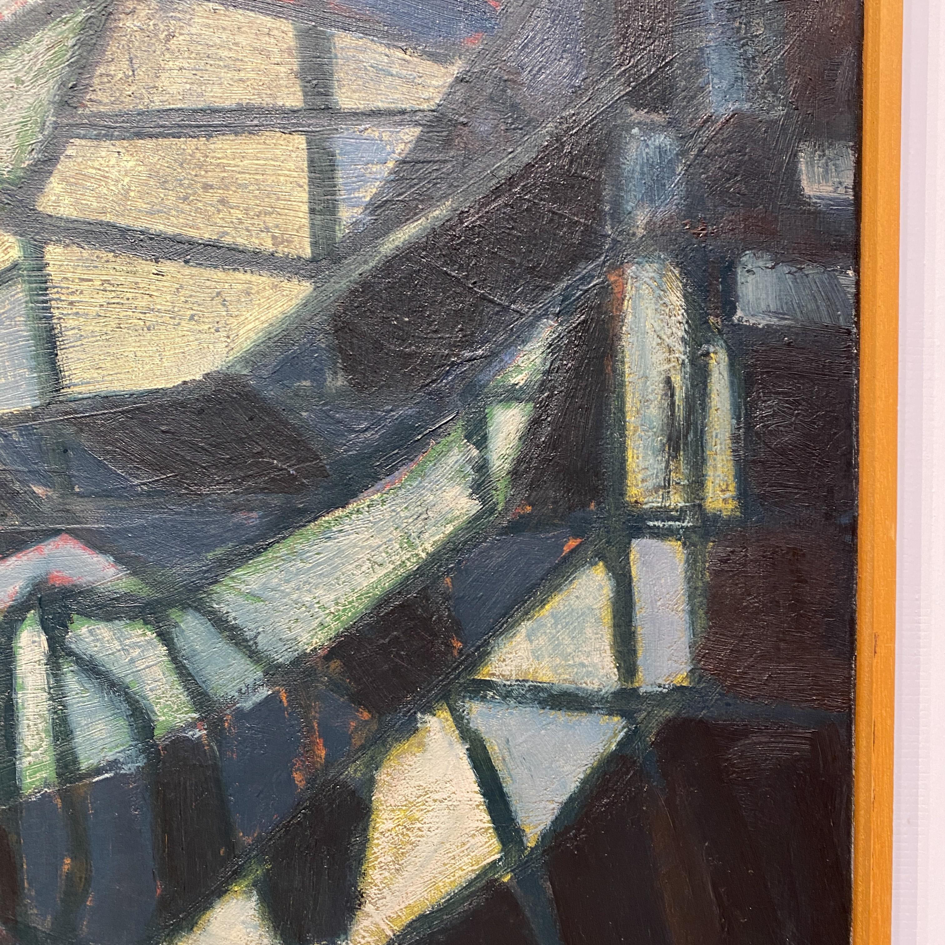 Abstraktes Vreugdenhil-Ölgemälde auf Leinwand, Mid-Century, Niederländisch, 1950er Jahre, signiert und datiert (Handbemalt) im Angebot