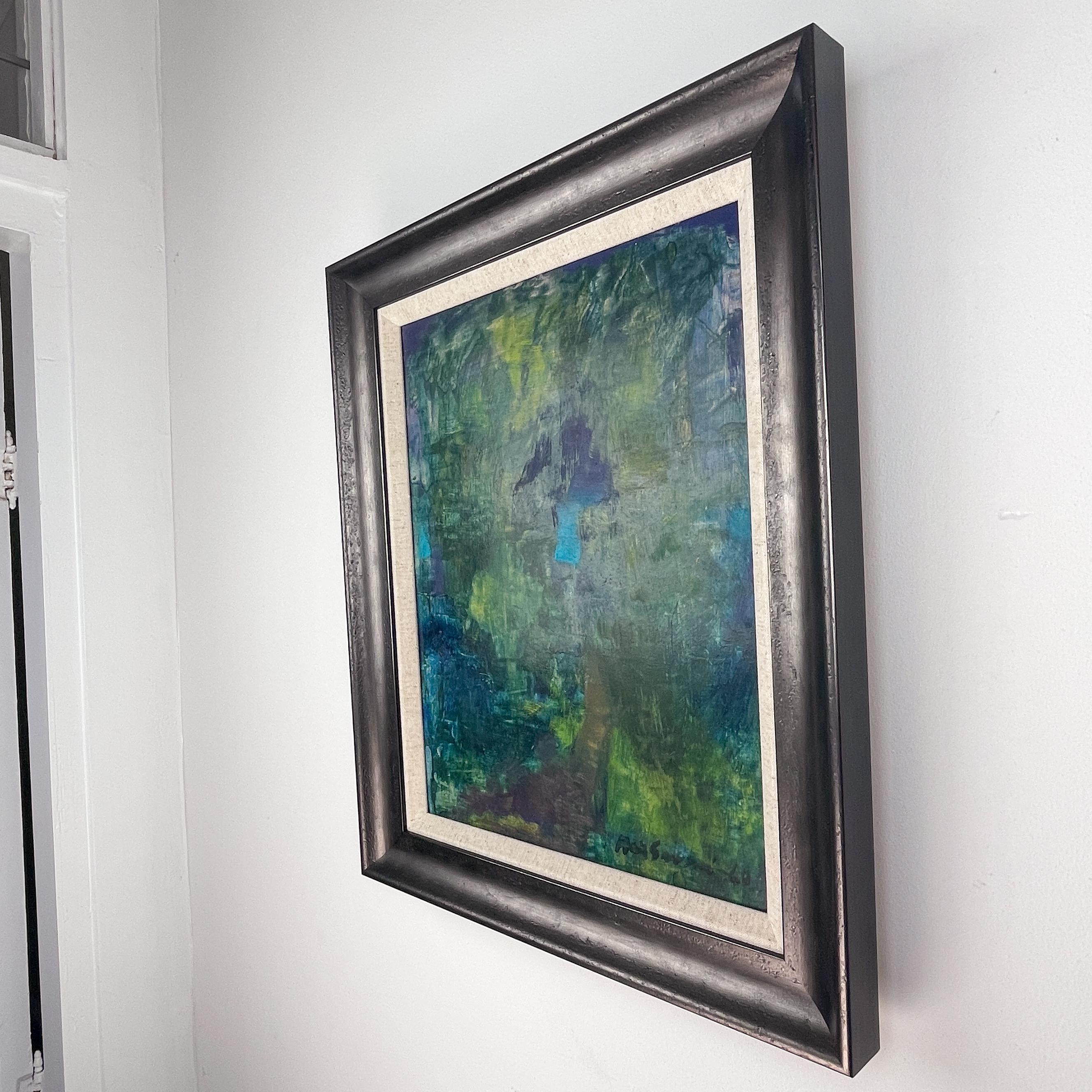 Midcentury abstracted oilpaining by Max Salmi Landscape 1968 oil on board framed In Good Condition For Sale In EL Waalre, NL