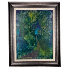 Midcentury abstracted oilpaining by Max Salmi Landscape 1968 oil on board framed