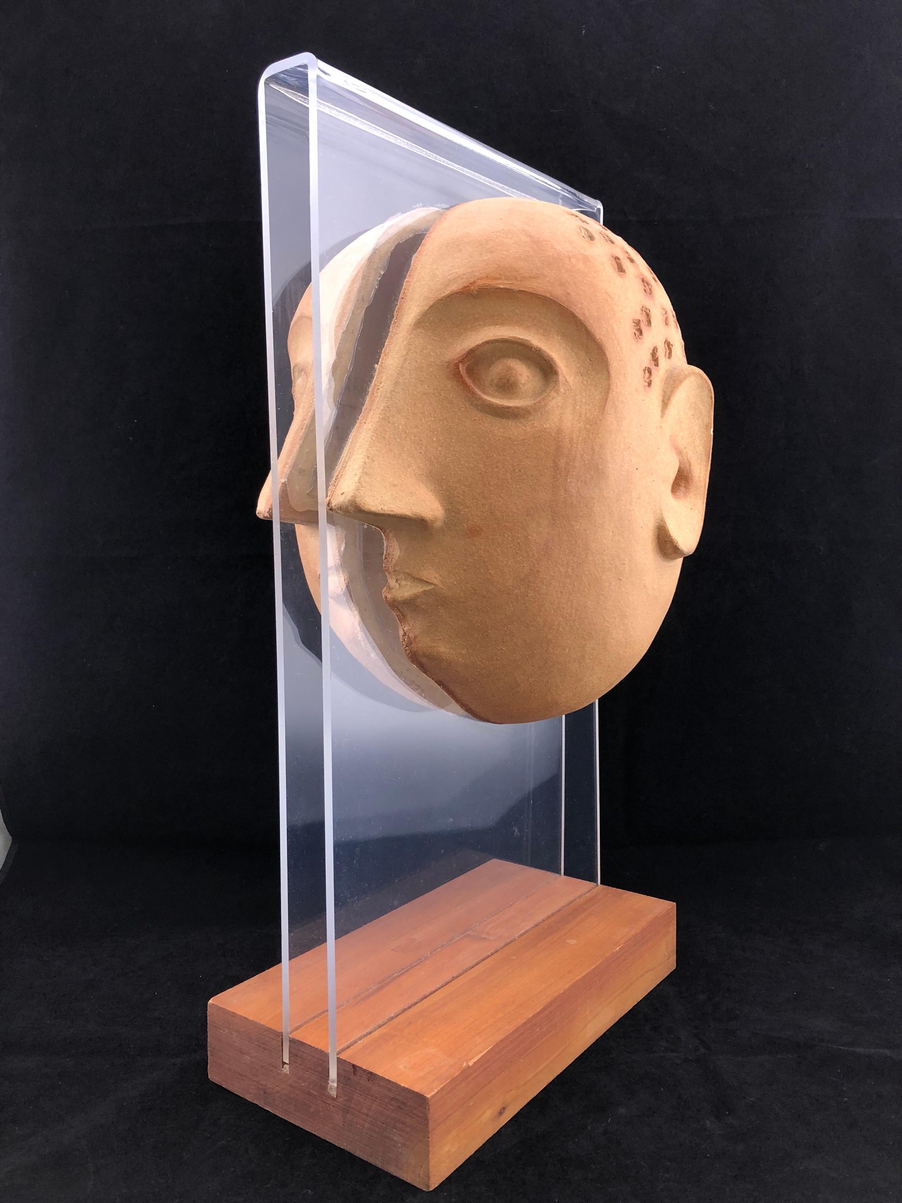 Mid-20th Century Midcentury Acrylic and Ceramic Head Sculpture by David Gil for Bennington For Sale