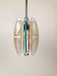 Midcentury Acrylic and Mono Filament Pendant with Color Accents, Czech Republic