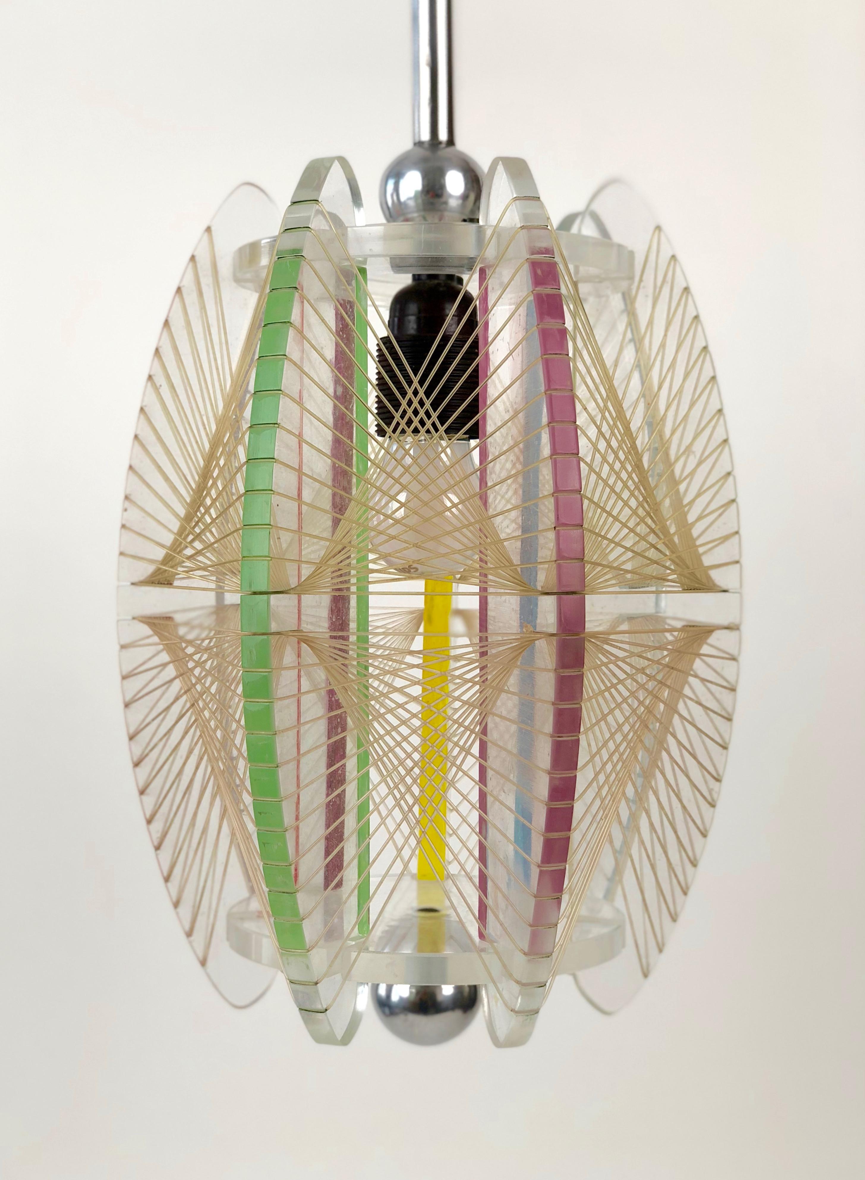 20th Century Midcentury Acrylic and Mono Filament Pendant with Color Accents, Czech Republic For Sale