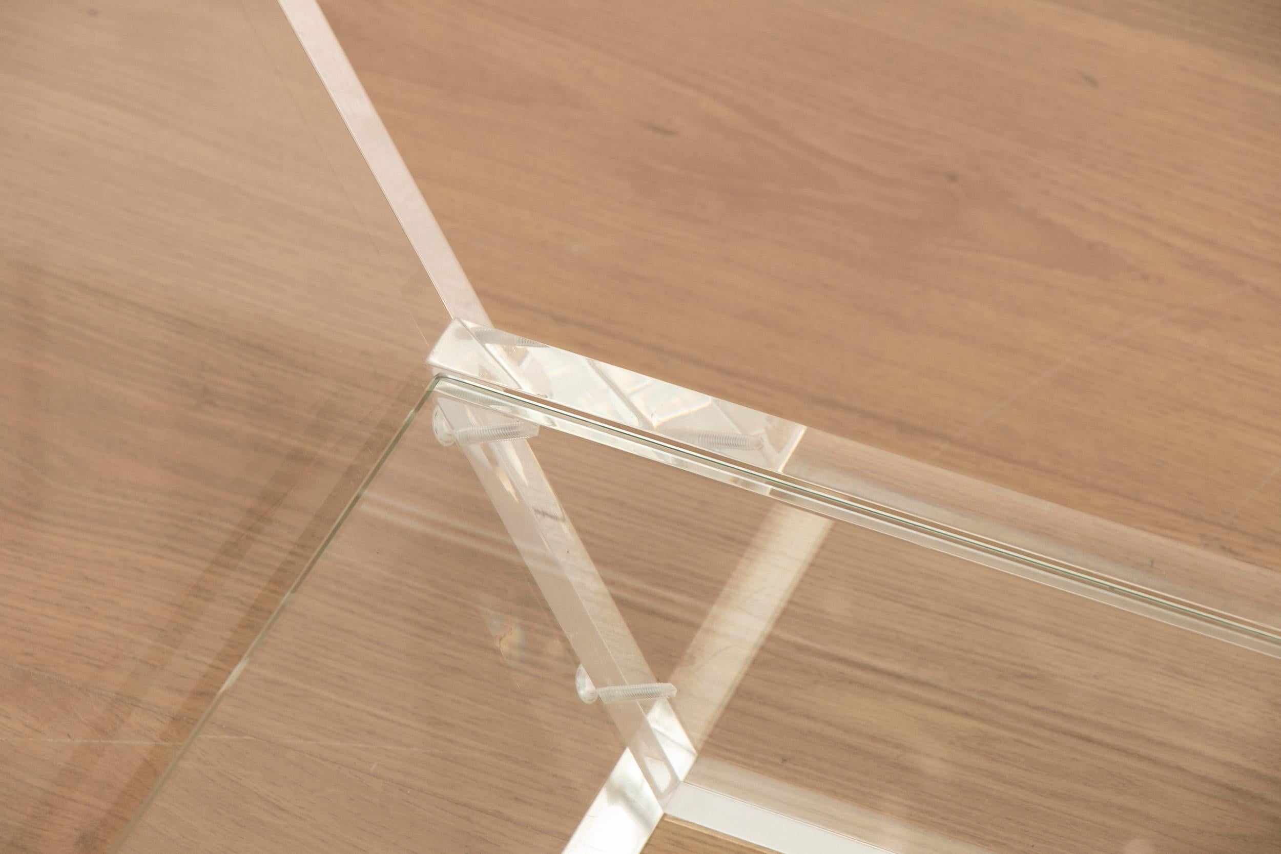 French Midcentury Acrylic and Glass Coffee Table Designed by David Lange