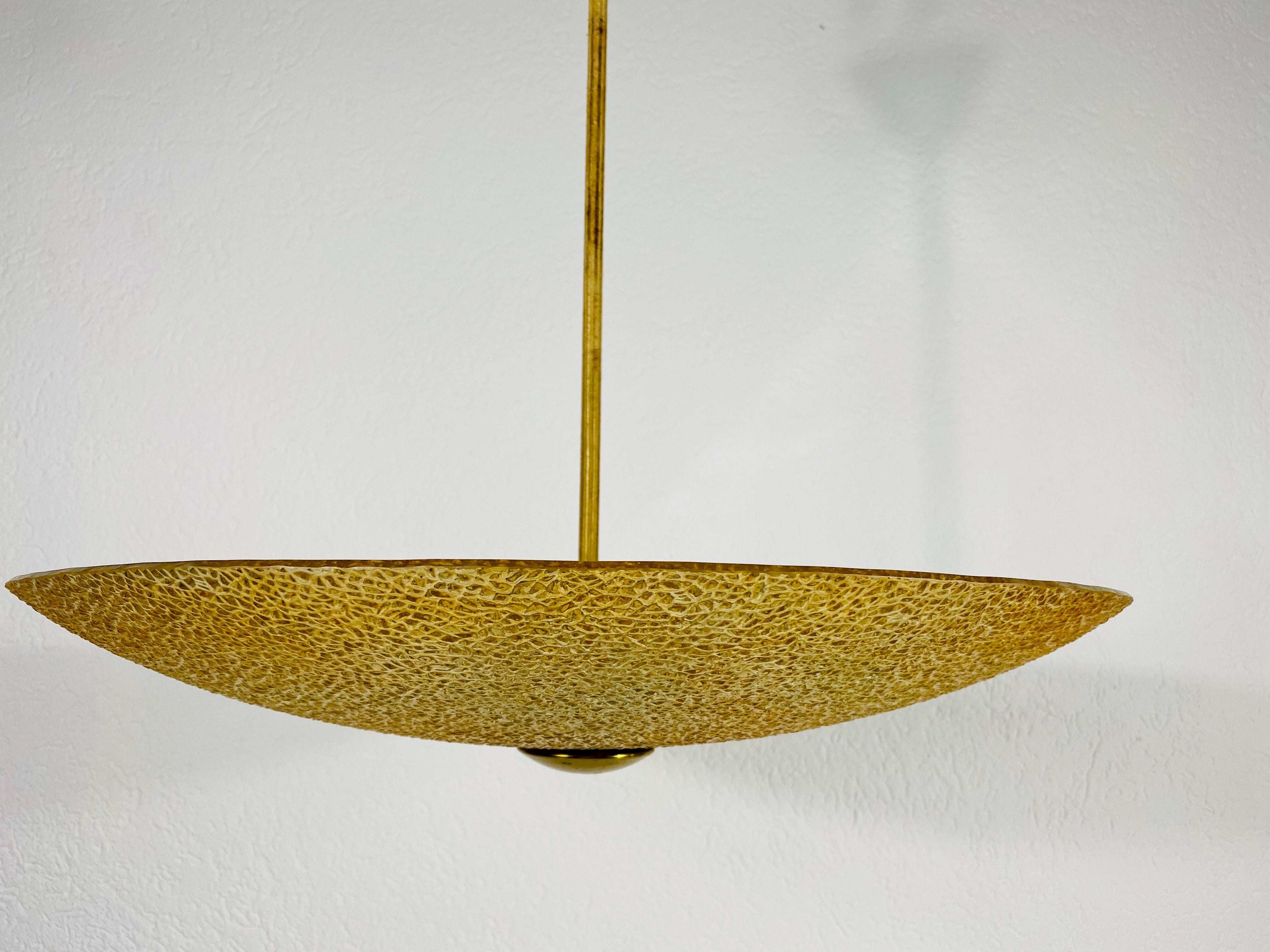 Brass Midcentury Acrylic Glass Pendant Lamp Attributed to Boris Lacroix, 1960s For Sale