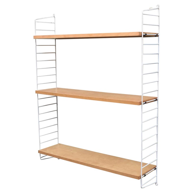 Midcentury Adjustable Birch and Coated Wire Wall Shelves by String, Sweden  For Sale at 1stDibs