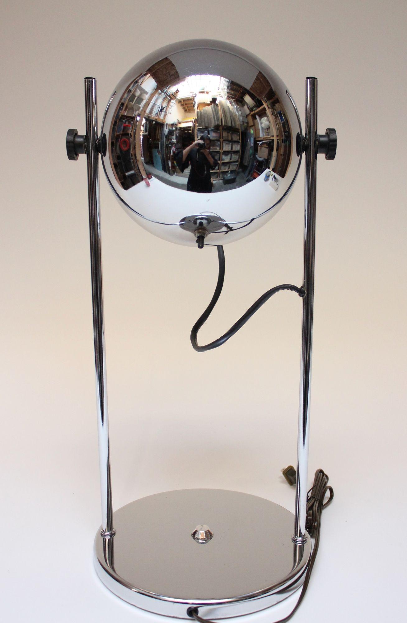 American Midcentury Adjustable Chrome Eyeball Table Lamp For Sale