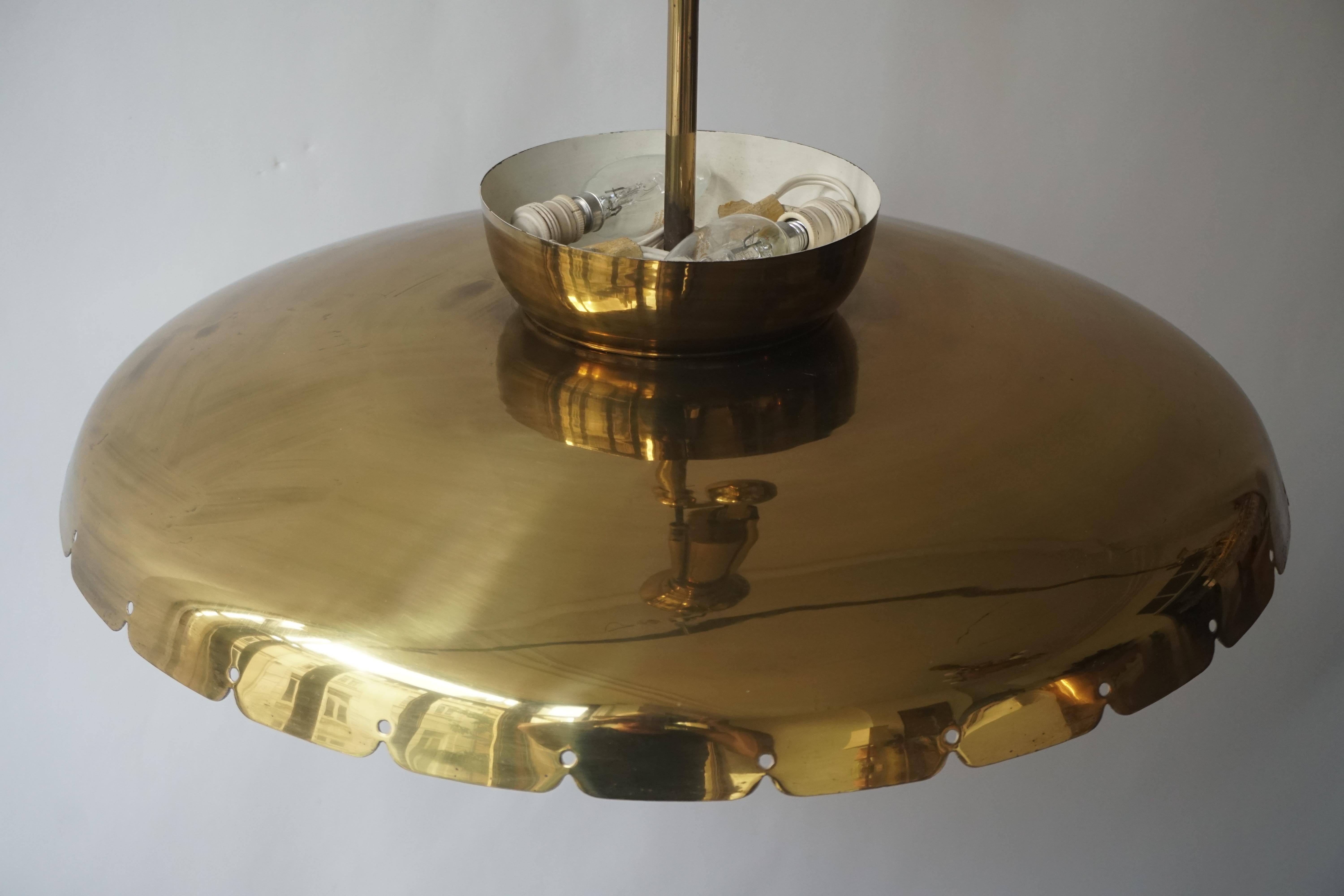 Midcentury Adjustable Counterweight Brass and Glass Pendant Lamp, 1960s 1970s 3