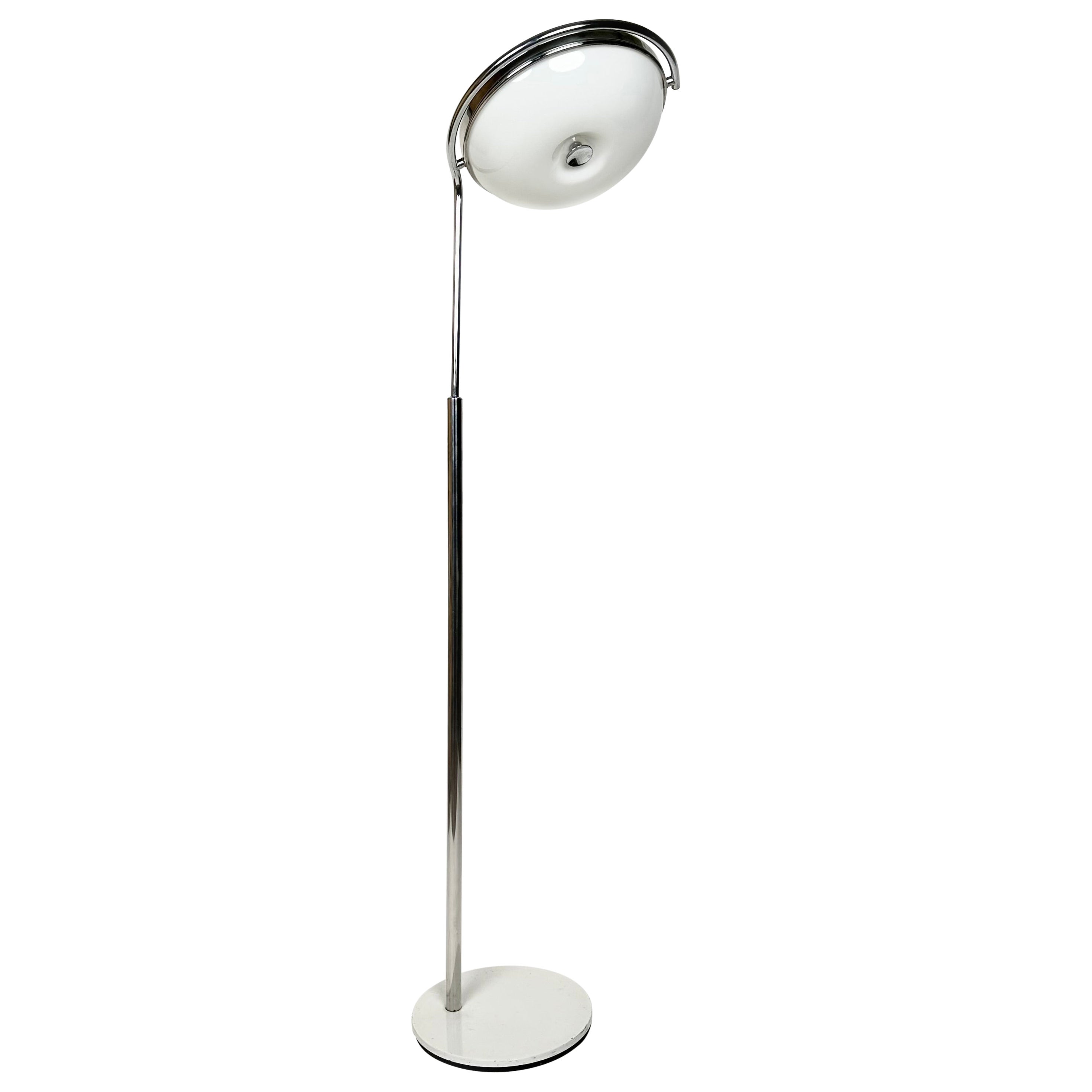 Midcentury Adjustable Floor Lamp in Chrome & Plexiglass by Reggiani, Italy 1970s