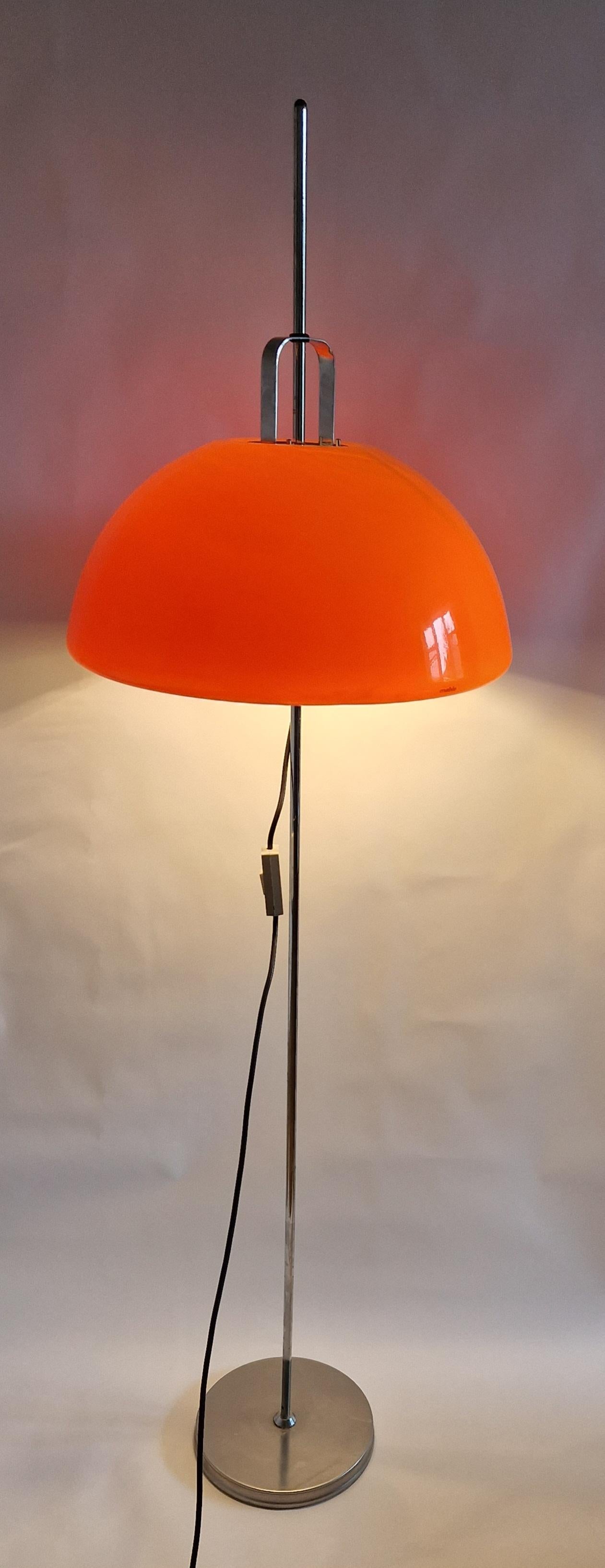 Italian Midcentury Adjustable Floor Lamp Meblo, Harvey Guzzini, Mushroom, Italy, 1970s For Sale