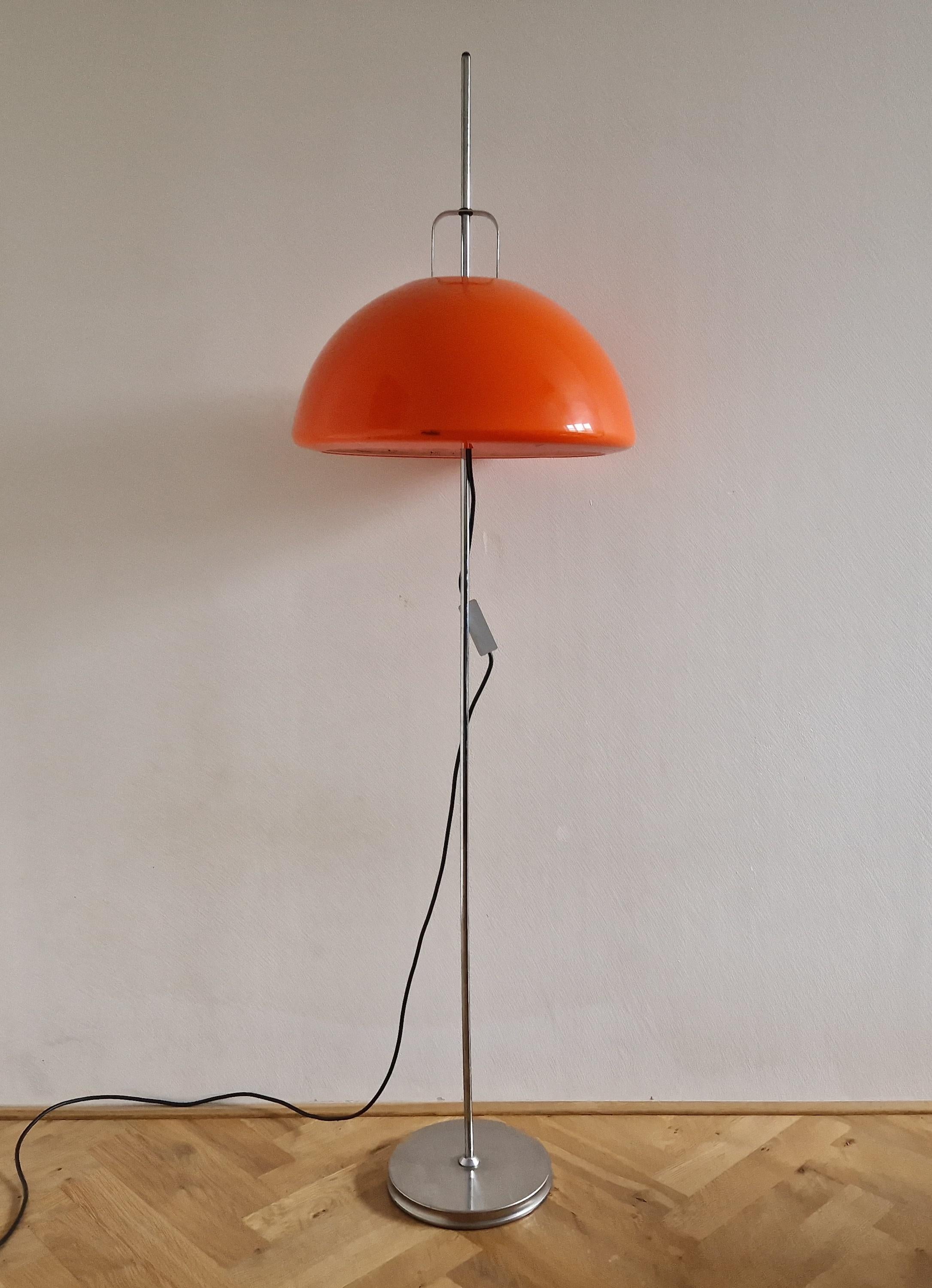 Late 20th Century Midcentury Adjustable Floor Lamp Meblo, Harvey Guzzini, Mushroom, Italy, 1970s For Sale