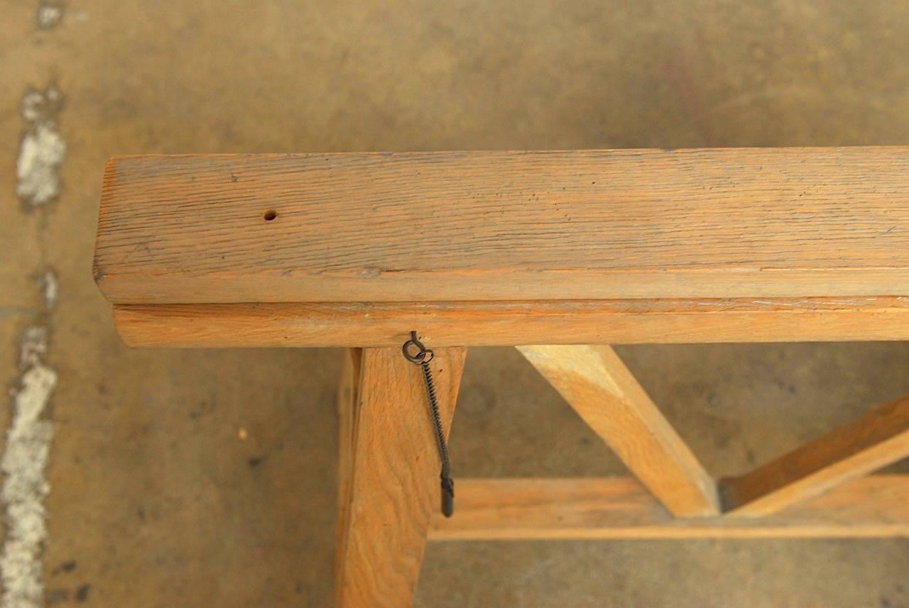 Midcentury Adjustable Height French Oak Sawhorse Desk 4
