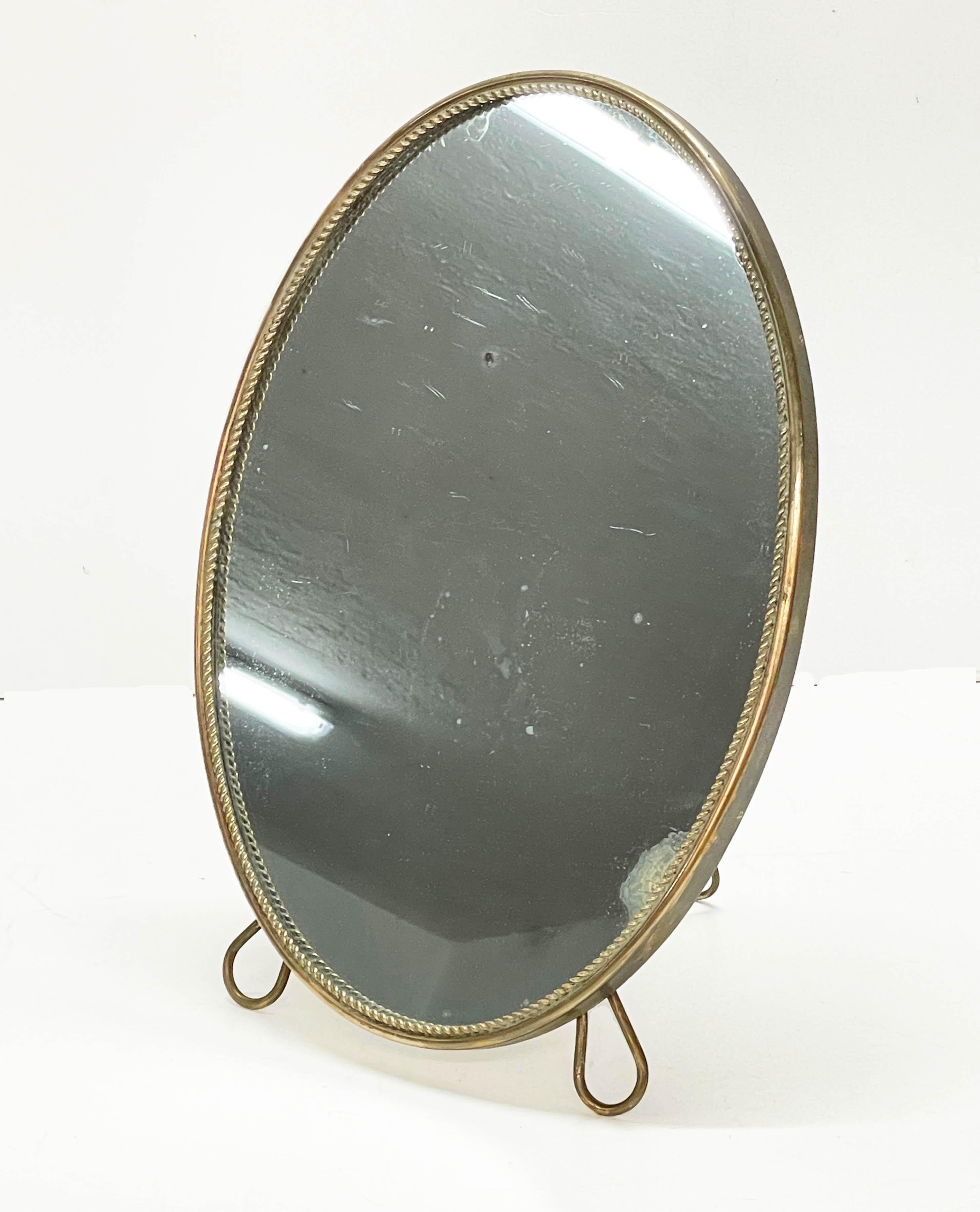 Midcentury Adjustable Vanity Italian Oval Table Mirror with Brass Frame, 1950s 4
