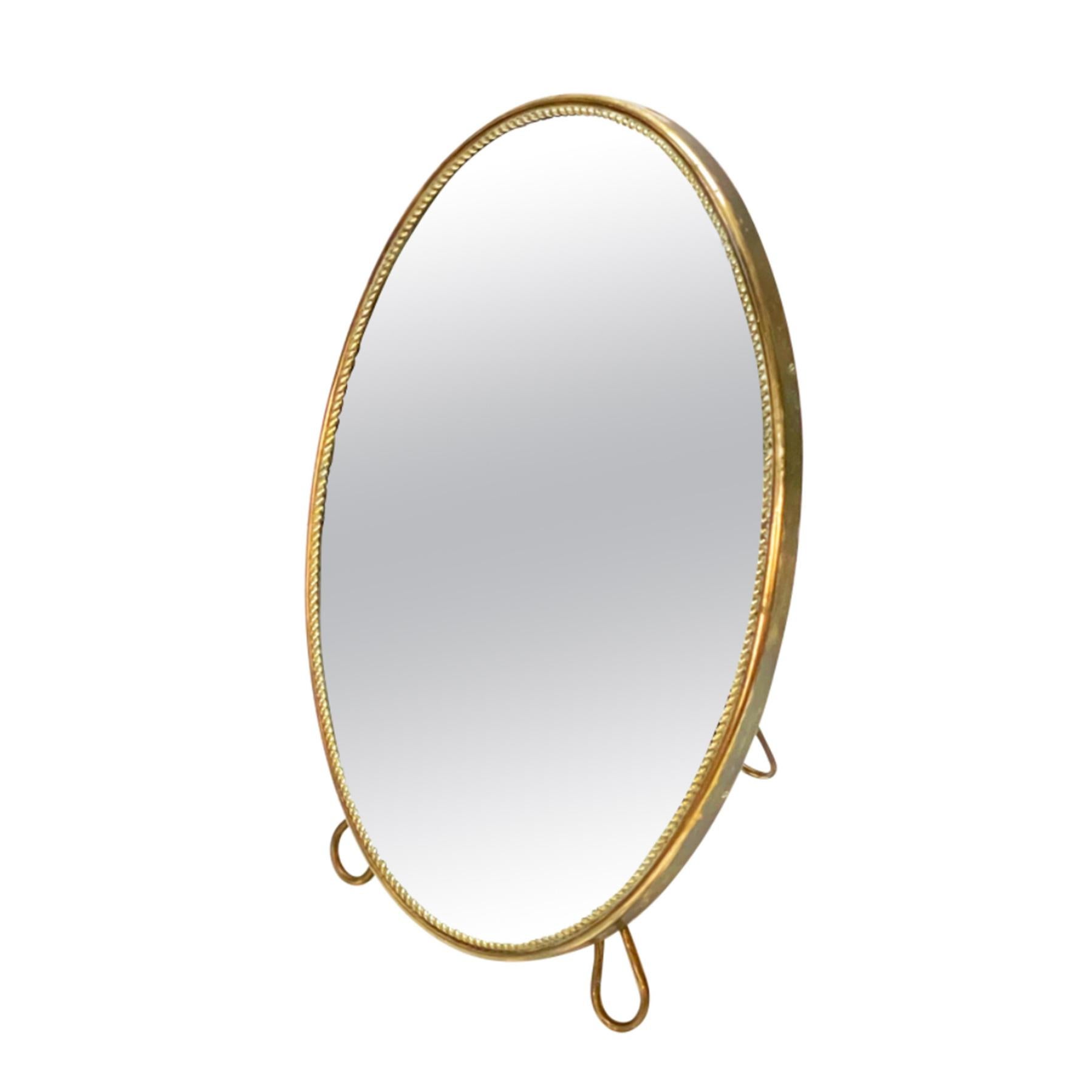 Midcentury Adjustable Vanity Italian Oval Table Mirror with Brass Frame, 1950s 3