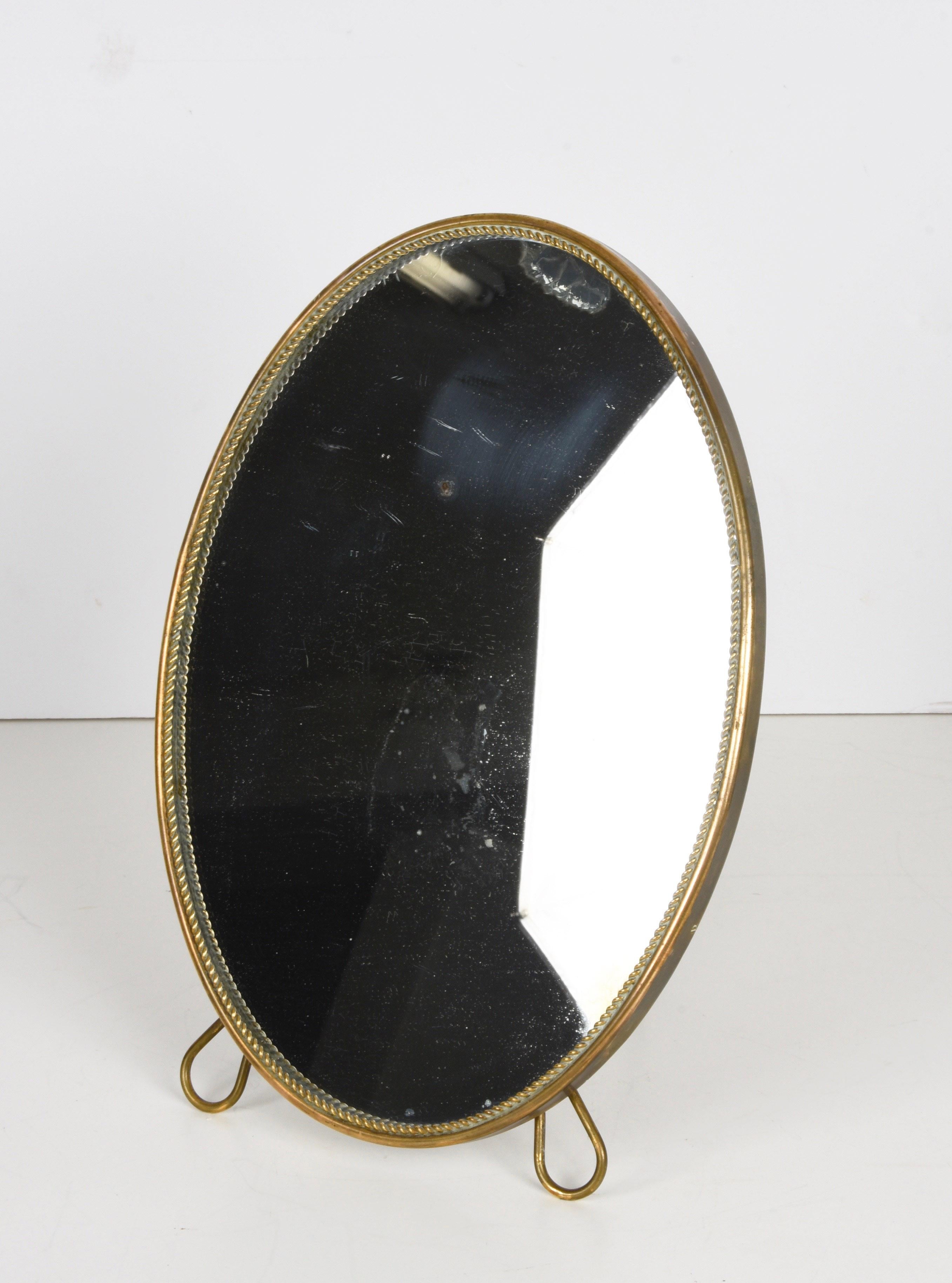 Midcentury Adjustable Vanity Italian Oval Table Mirror with Brass Frame, 1950s 6