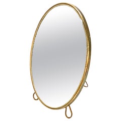 Midcentury Adjustable Vanity Italian Oval Table Mirror with Brass Frame, 1950s