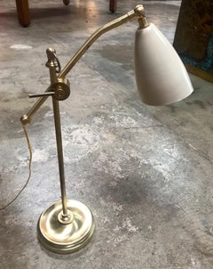 Midcentury Adjustable White Metal and Brass Desk Lamp, Italy, 1950s