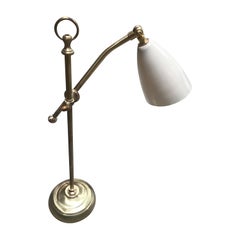 Midcentury Adjustable White Metal and Brass Desk Lamp, Italy 1950s