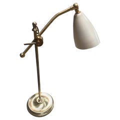 Midcentury Adjustable White Metal and Brass Desk Lamp, Italy, 1950s Midcentury Adjustable White Metal and Brass Desk Lamp, Italy, 1950s