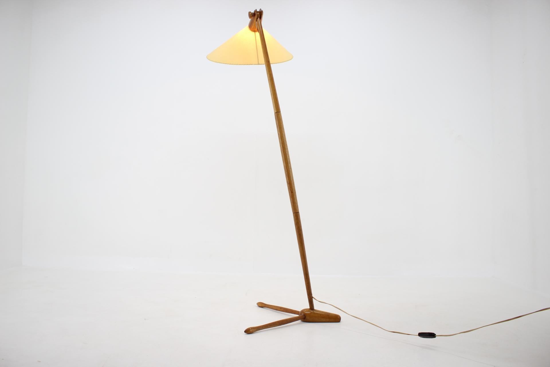 Czech Midcentury Adjustable Wooden Floor Lamp by ULUV / 1950s, Restored