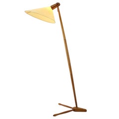Midcentury Adjustable Wooden Floor Lamp by ULUV / 1950s, Restored